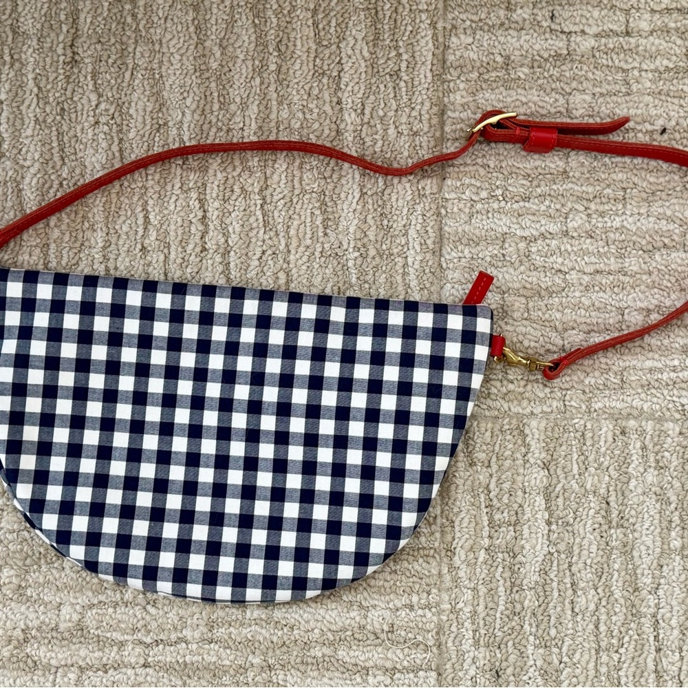 Clare V. Navy and White Checkered Gingham Check Grande Fanny with Red Strap - Picture 4 of 6